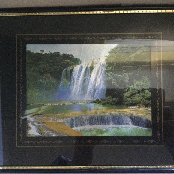 Two metallic etching? prints landscape framed waterfall and city - Picture 4 of 5